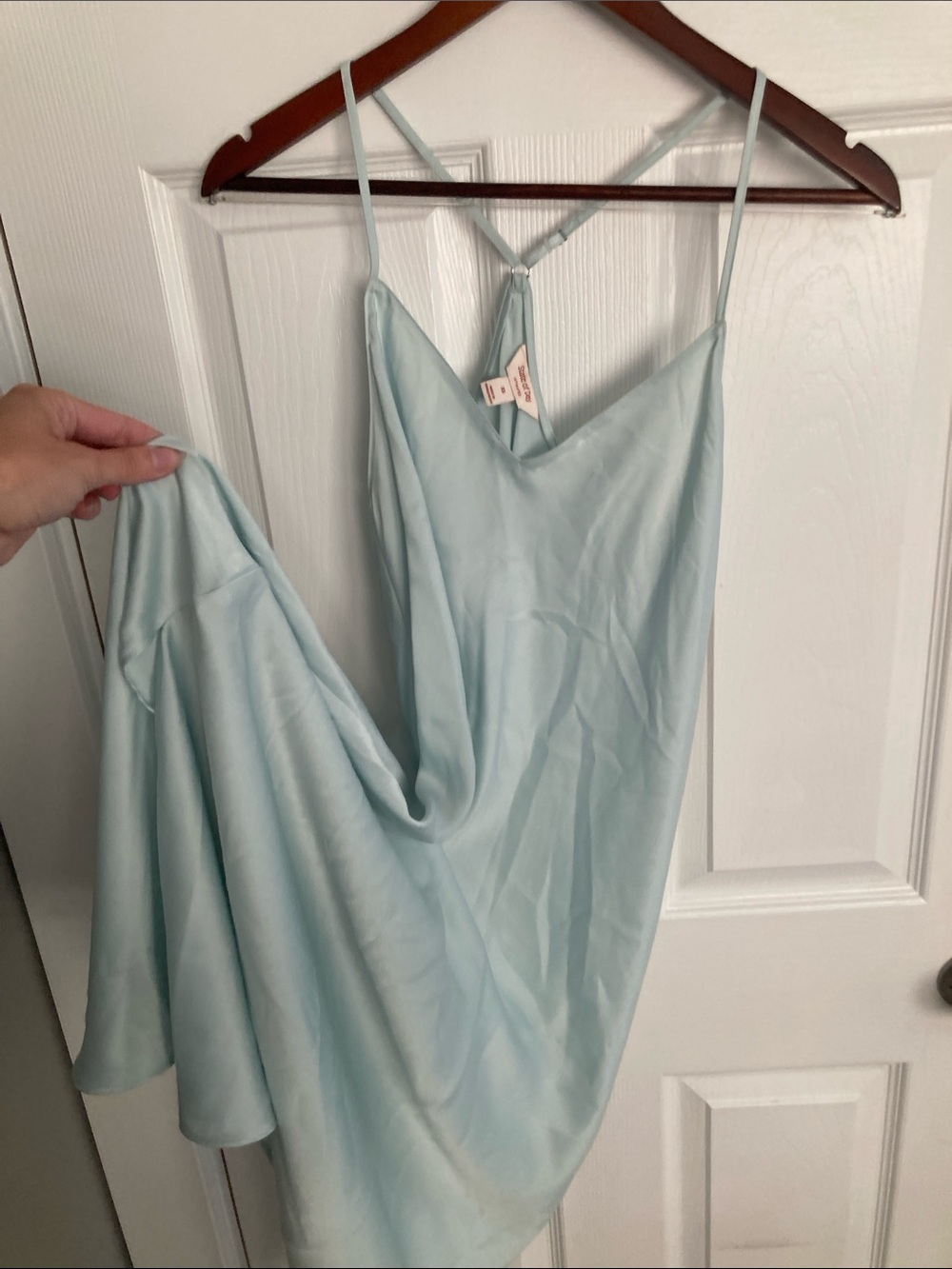 $65 Light Blue Midi Slip Dress with Spaghetti Straps